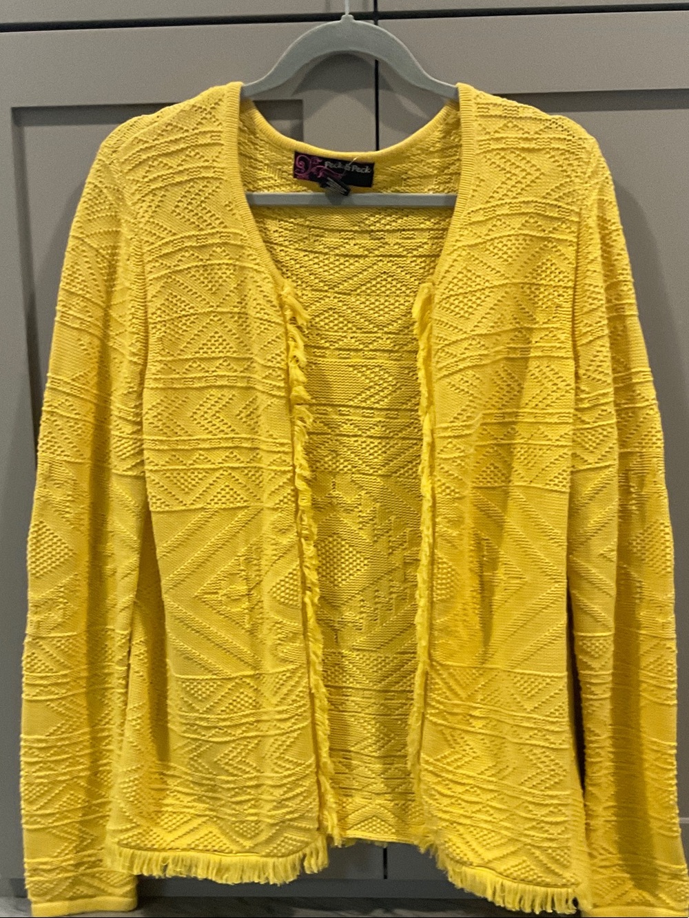 Yellow Open-Front Textured Knit Sweater